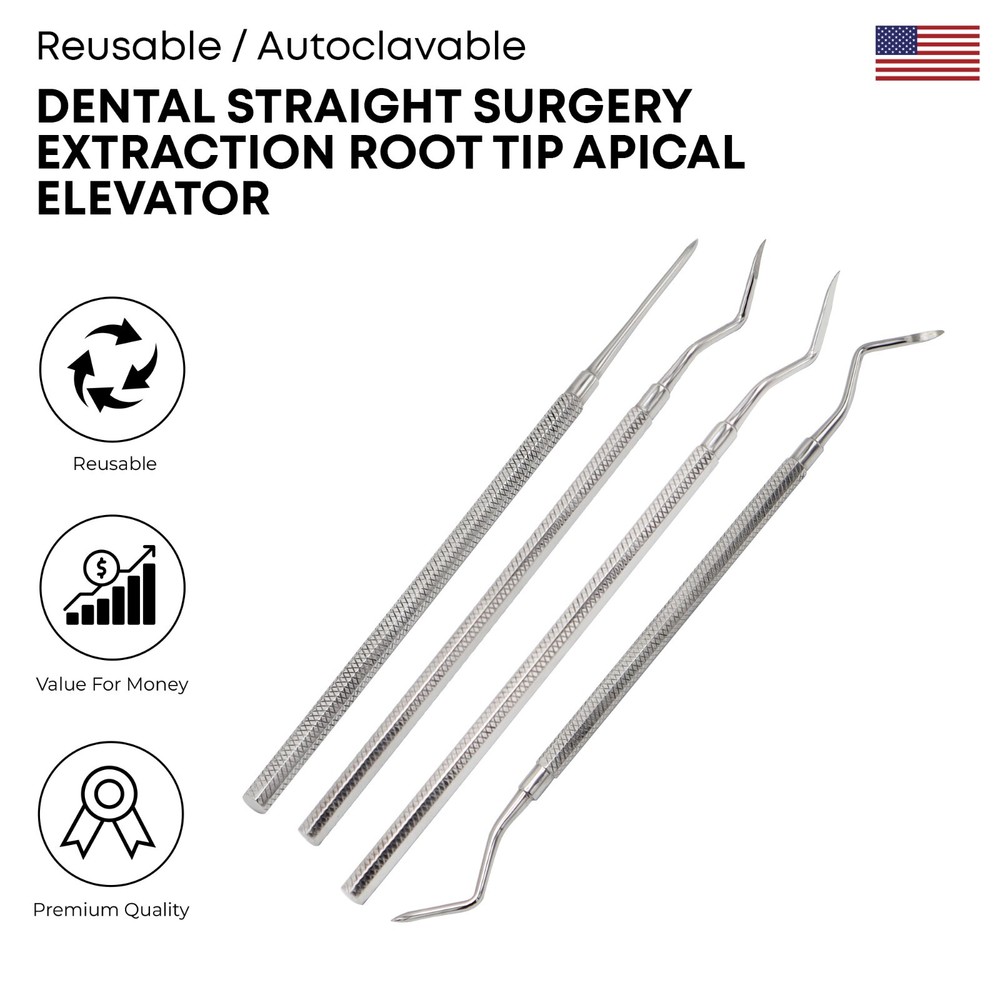 4 Pcs Dental Straight Surgery Extraction Root Tip Apical Elevator
