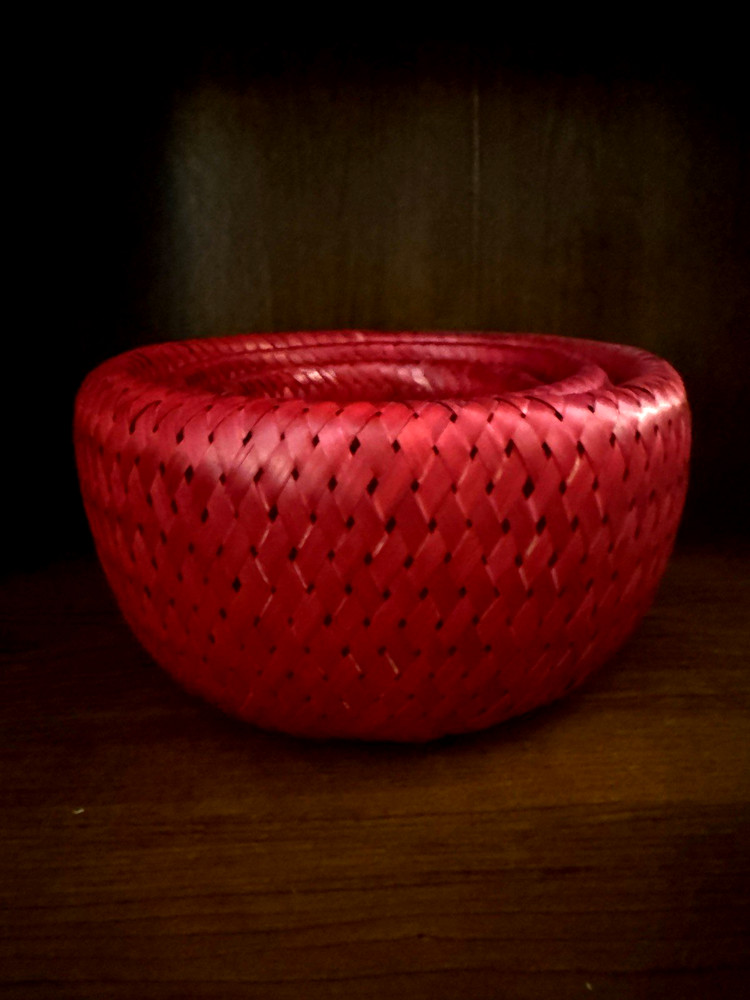 NEW Set of Three Crate & Barrel Woven Bambu Nesting Baskets Decor Crimson Red