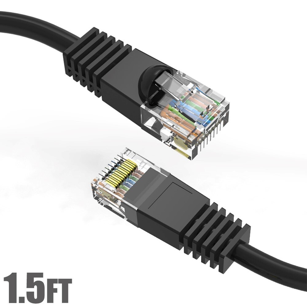 1.5FT Cat5E RJ45 Ethernet LAN Network UTP Snagless Patch Cable Pure Copper Black