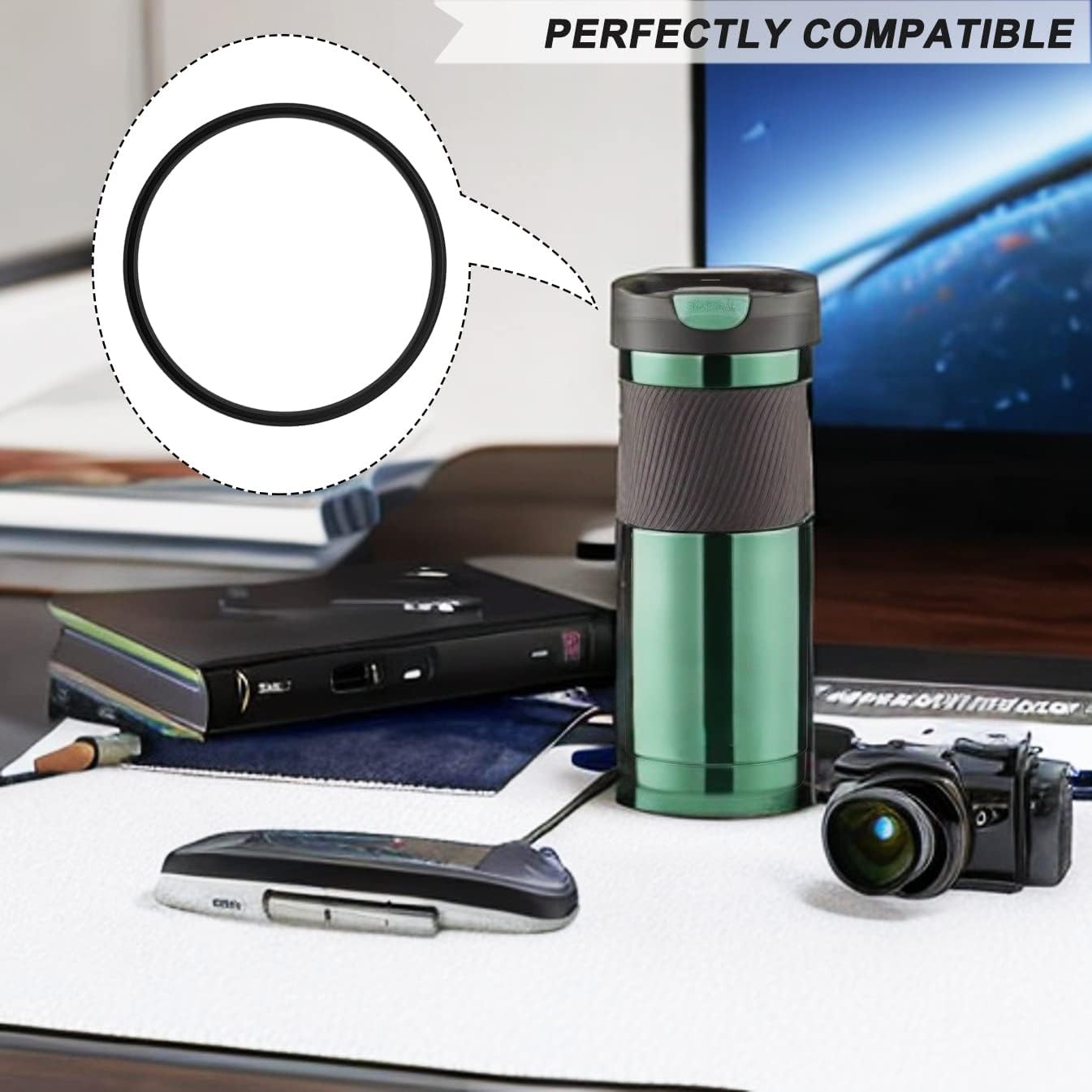 10 Pcs Replacement Rubber Lid Seals Compatible with 16 & 20 oz Contigo Black