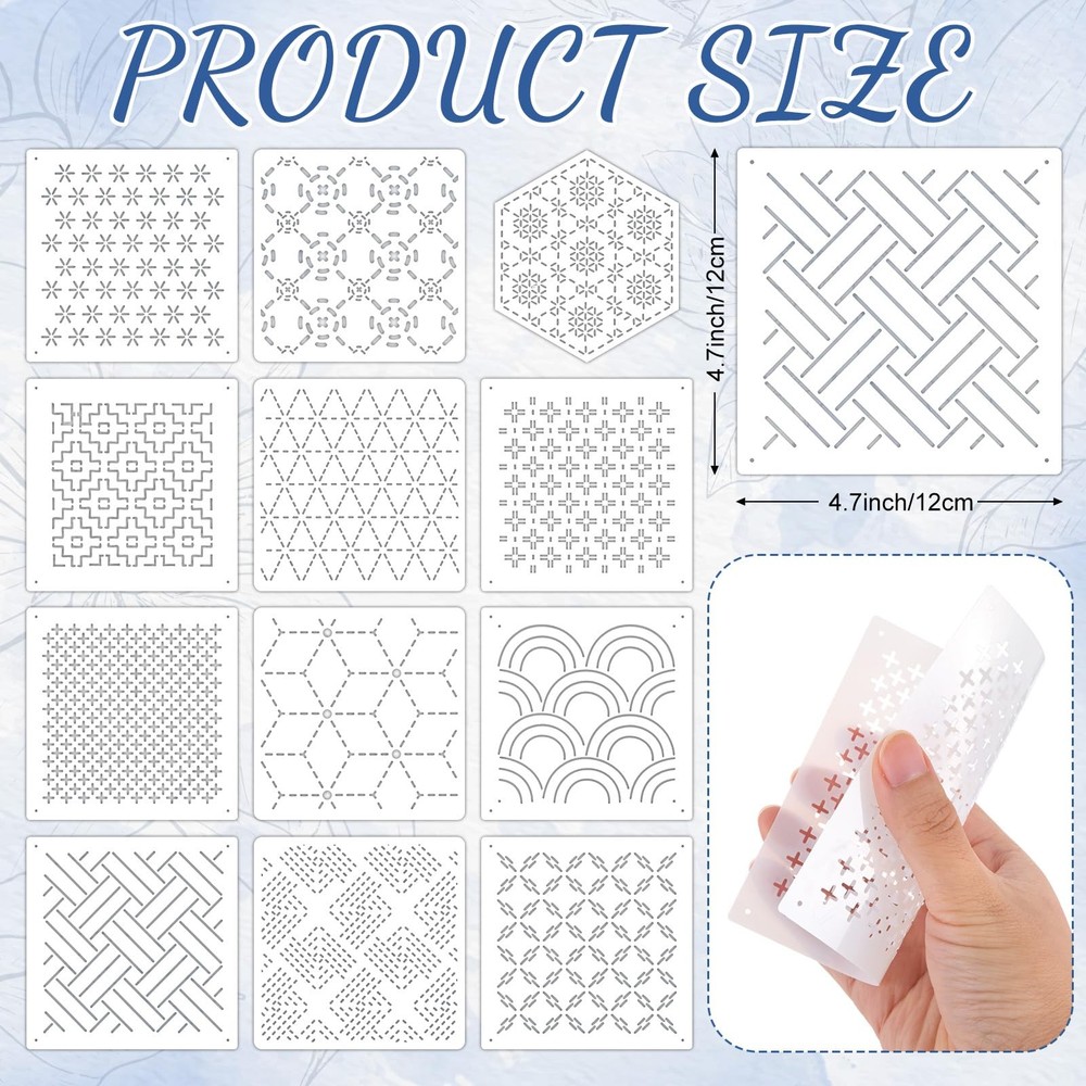 37 Pcs Sashiko Thread Kit Sashiko Needles Cotton Thimble Sashiko Patterns Emb...