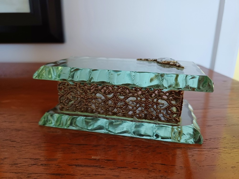 Continental glass and Filigree silver Patch/Trinket Box