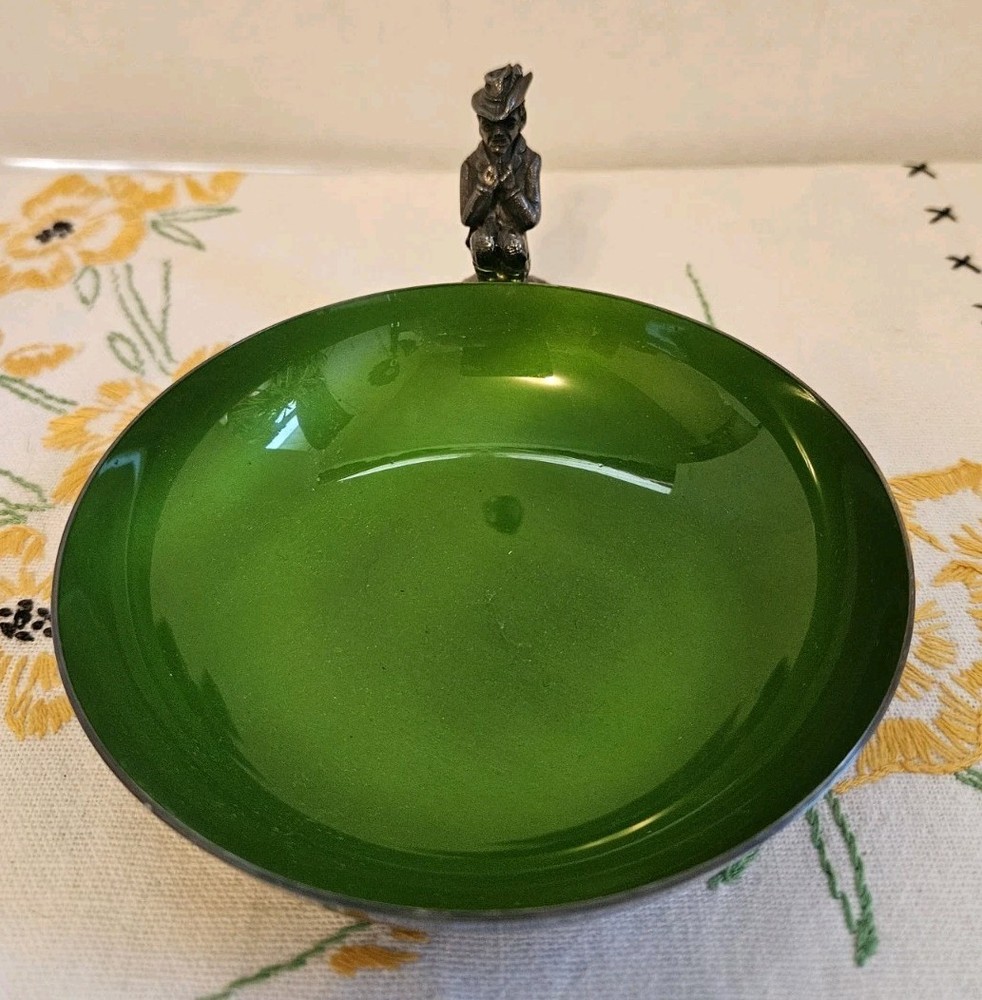 Vgt Reed & Barton Leprechaun Dish Green Enamel Silverplate L192