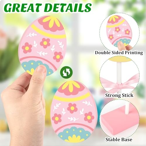 3 Pieces Easter Table Decorations, Wooden Signs, Colorful Easter Tiered Eggs