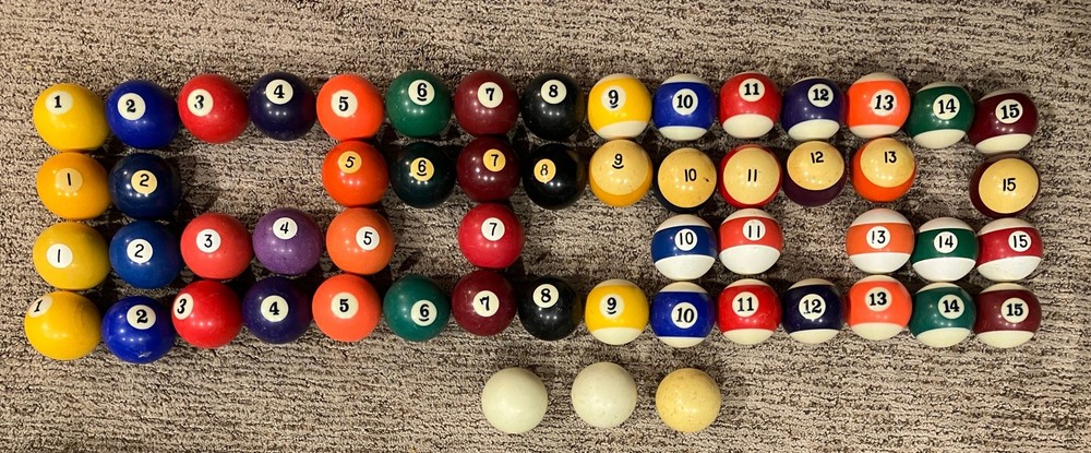 Lot 56 Billiard Pool Balls Assorted Used