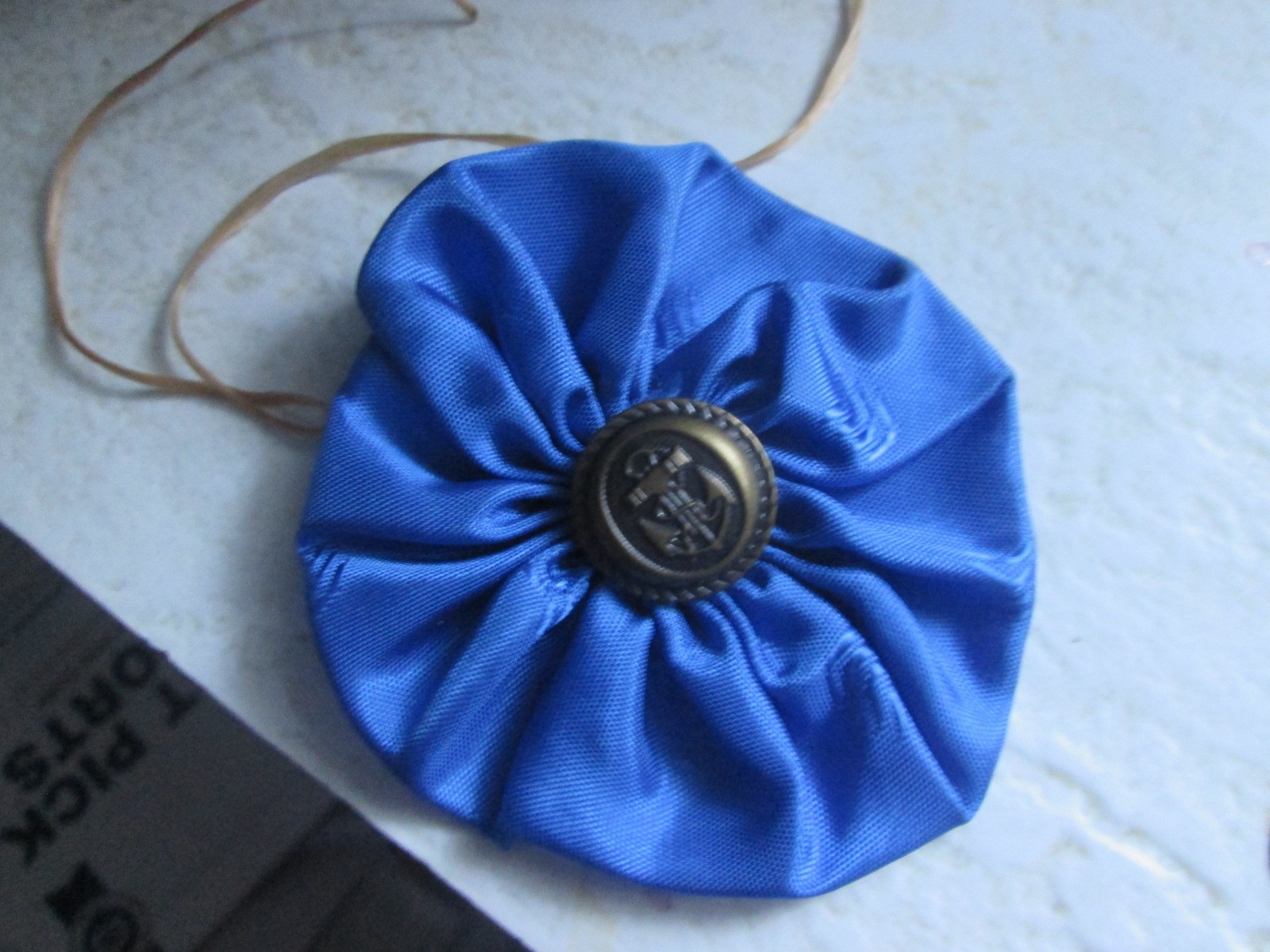 REENACTOR 18THC REV WAR COLONIAL HAT  COCKADE BLUE TAFFETA BRONZE ANCHOR BUTTON
