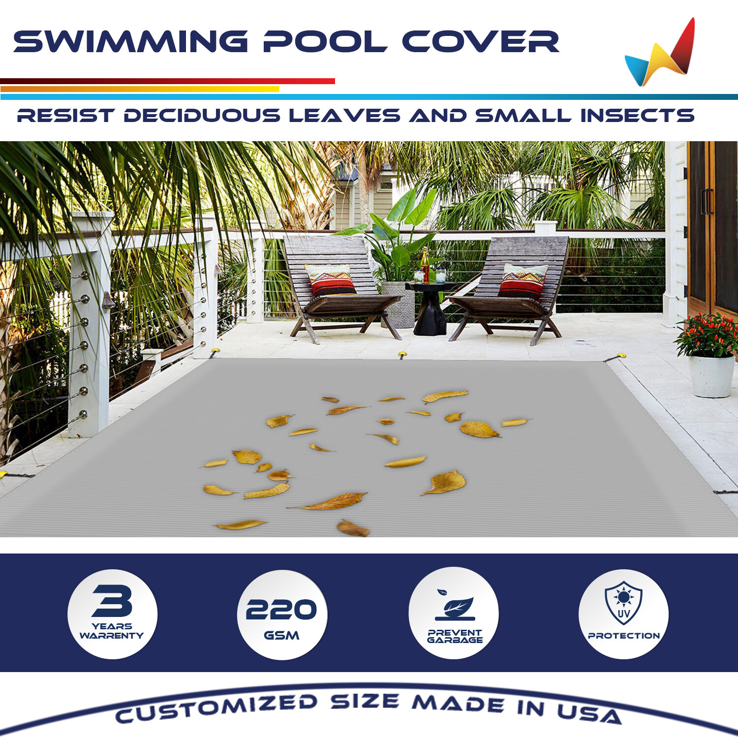 Inground Winter Pool Cover Rectangle Swimming Heavy Duty Safety Mesh Cover Gray