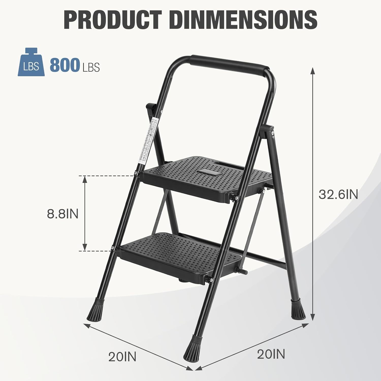 Portable 2 Step Folding Ladder Step Stool - Anti-Slip Pedal - 800 lbs Capacity