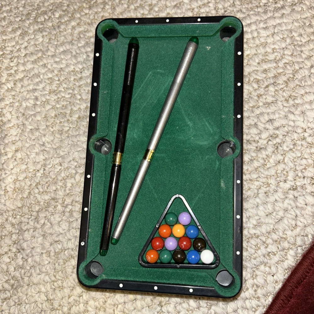 Mini Tabletop Pool Game Set with Balls, 2x Cue Stick,- Missing 1 Ball