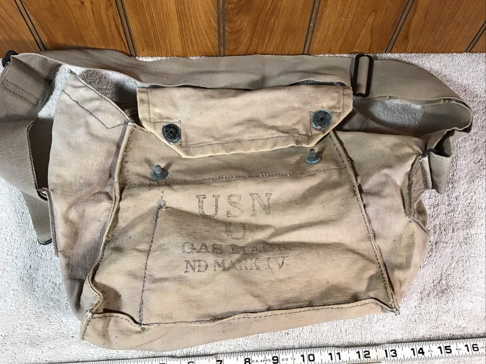 Vintage 1940's WWII USN Navy Military Mark IV Gas Mask Canvas Bag Empty
