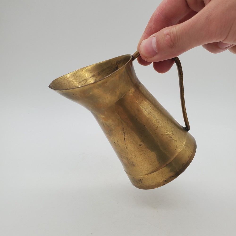 Vintage 1960s Handled Solid Brass Pitcher Jug Planter 5"H x3,25"D