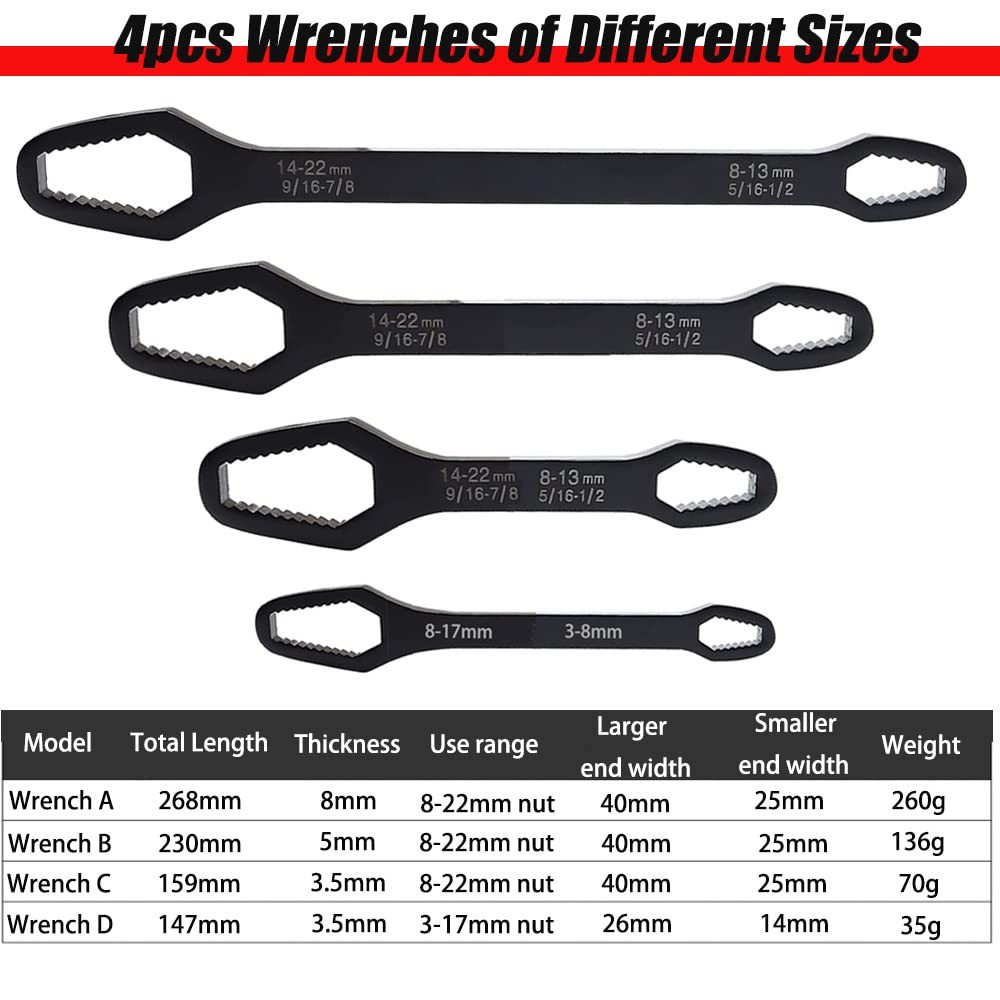 4 Pieces Universal Multifunctional Wrenches set Adjustable Double-head Torx W...
