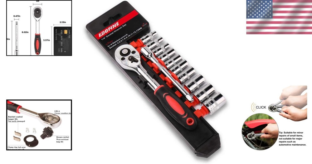 Compact 12 Piece Ratchet Socket Set with Quick-Release Handle and Organizer