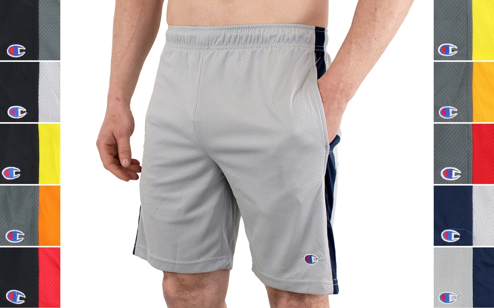 Champion Men's Basketball Workout Gym Shorts, 7.5" Inseam, Active Mesh Striped