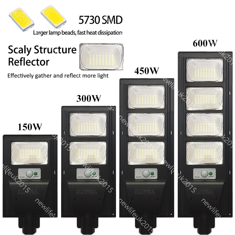Solar Dusk to Dawn LED Street Light Pathway Security Motion Sensor Remote+Pole