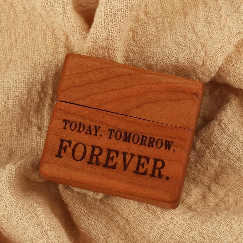 Wooden Engagement Ring Box Small Slim Flat Ring Case for Proposal,Wedding (Walnu