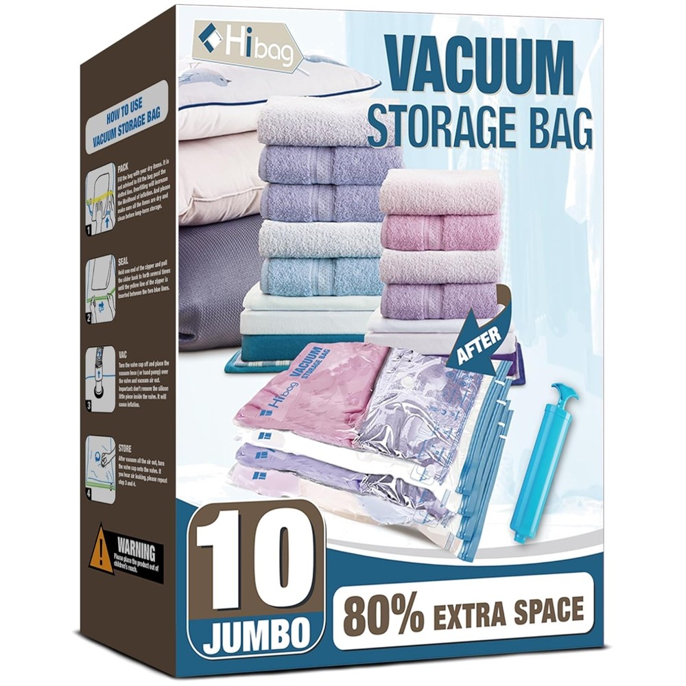 Space Saver Bags for Clothes, Blankets - 10 Pack