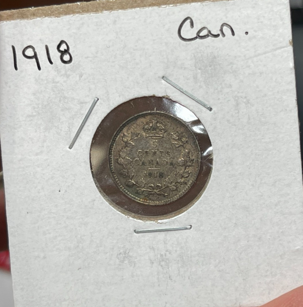 1918 Canada 5 Cents Silver Coin High Grade