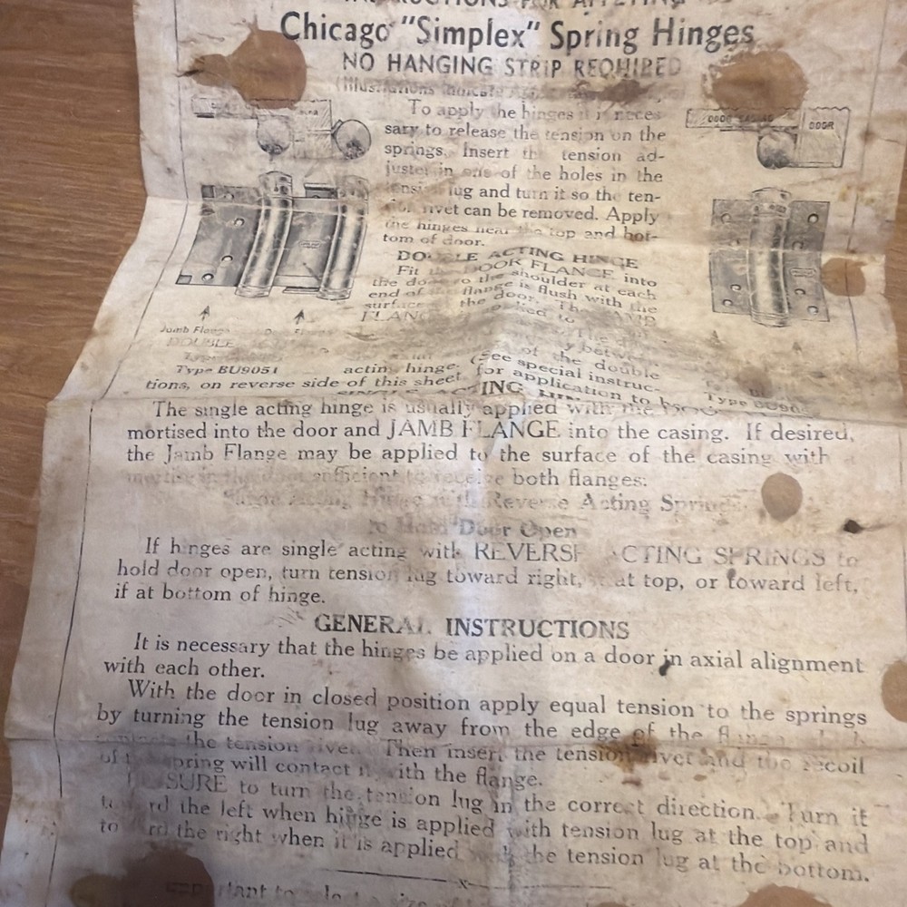Brass Chicago Simplex spring Hinge Door Vintage