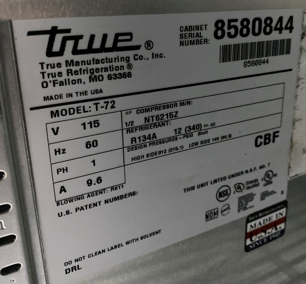 True 78"Three Section Reach in Refrigerator