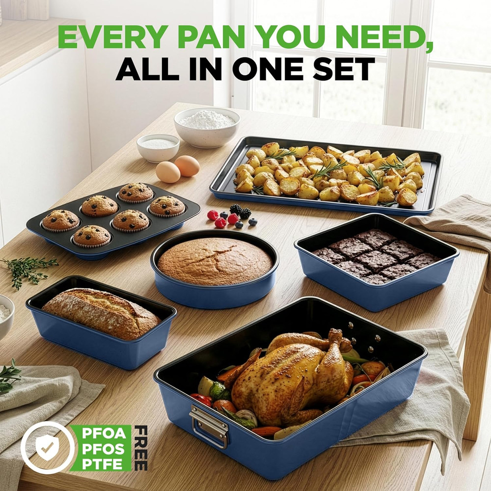 8-Piece Nonstick Stackable Bakeware Set - PFOA, PFOS, PTFE Free Baking Tray Set