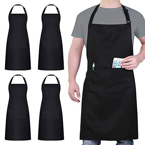 4 Packs Chef Apron Waterproof Apron, Adjustable Apron Polyester Blend Black