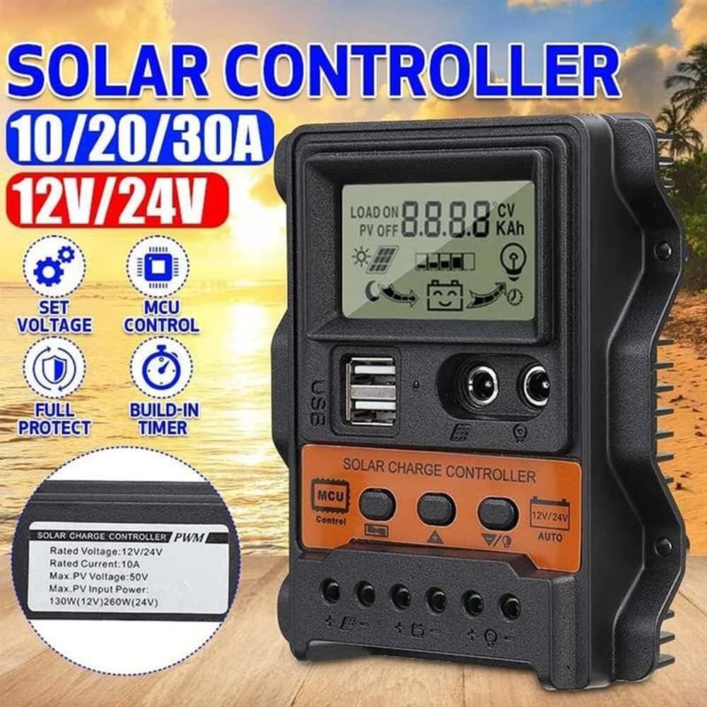30A PWM Solar Panel Regulator Charge Controller Auto Focus Tracking USB 12/24V