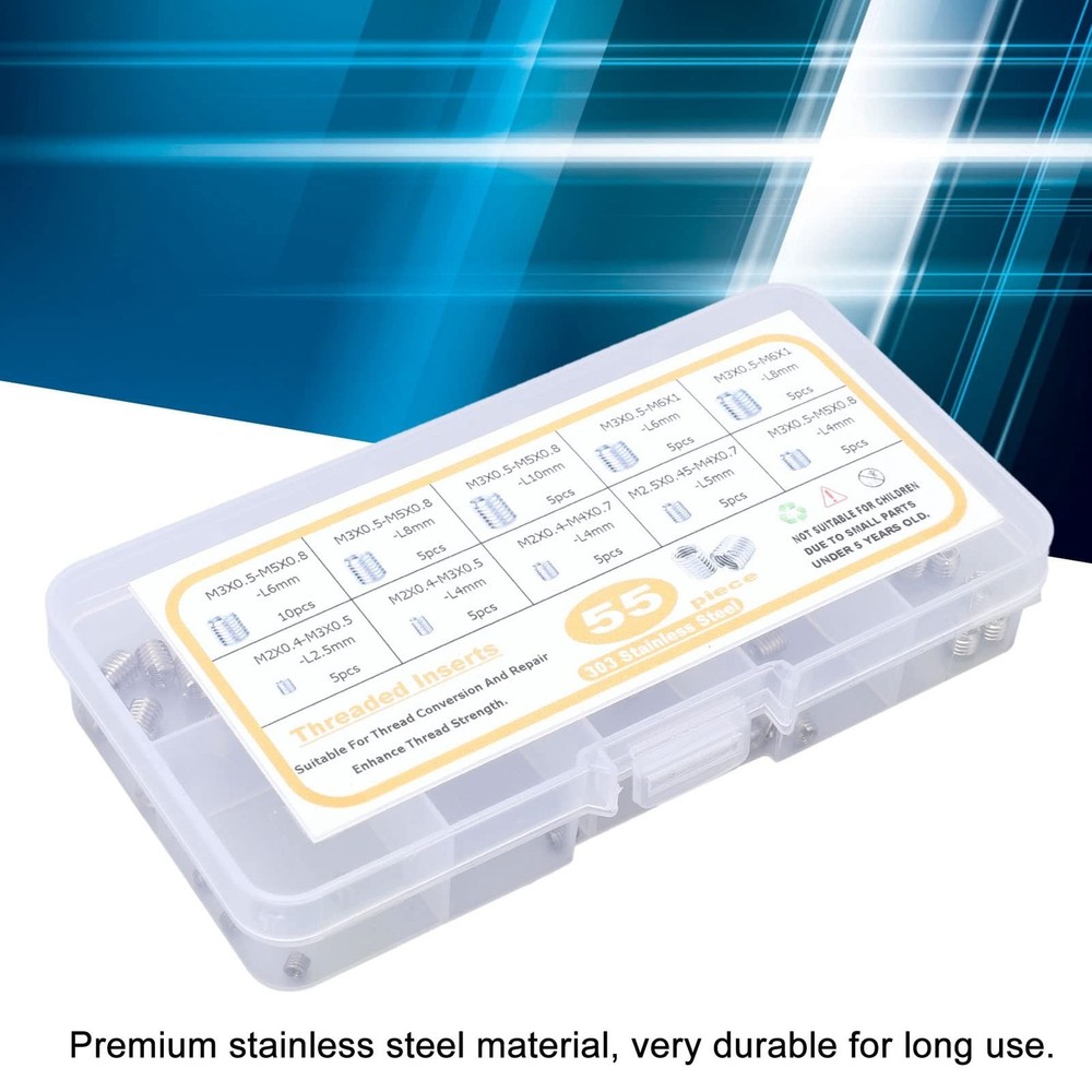 55-Piece Metric Threaded Insert Kit with Thread Reducer Nuts – Fastener Se