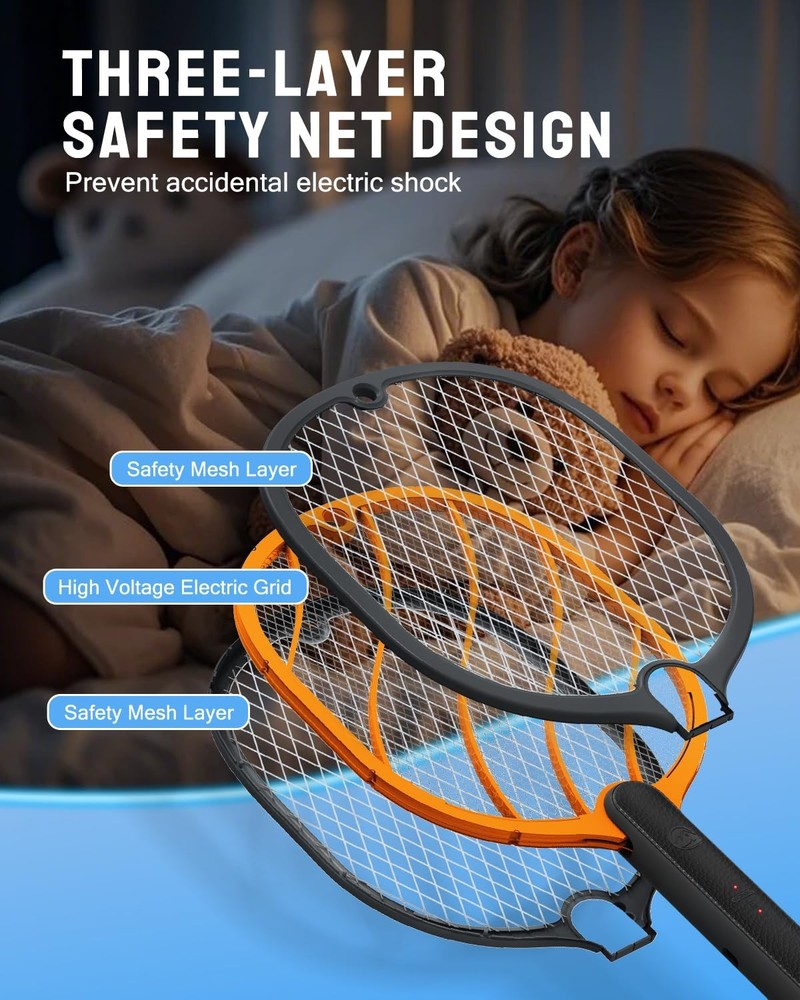 Electric Fly Swatter, 3800V Handheld Bug Zapper Racket, Type-C Rechargeable, ...