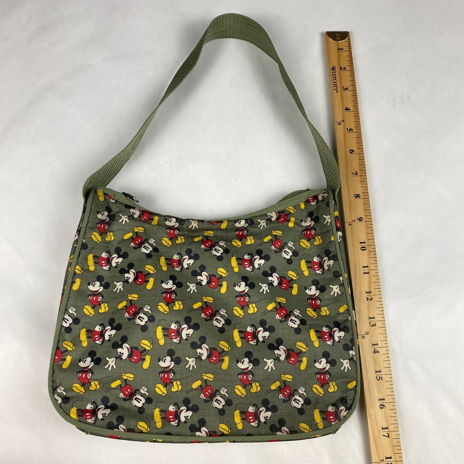 Disney Mickey Mouse All Over Print Shoulder Bag Green Nylon Canvas