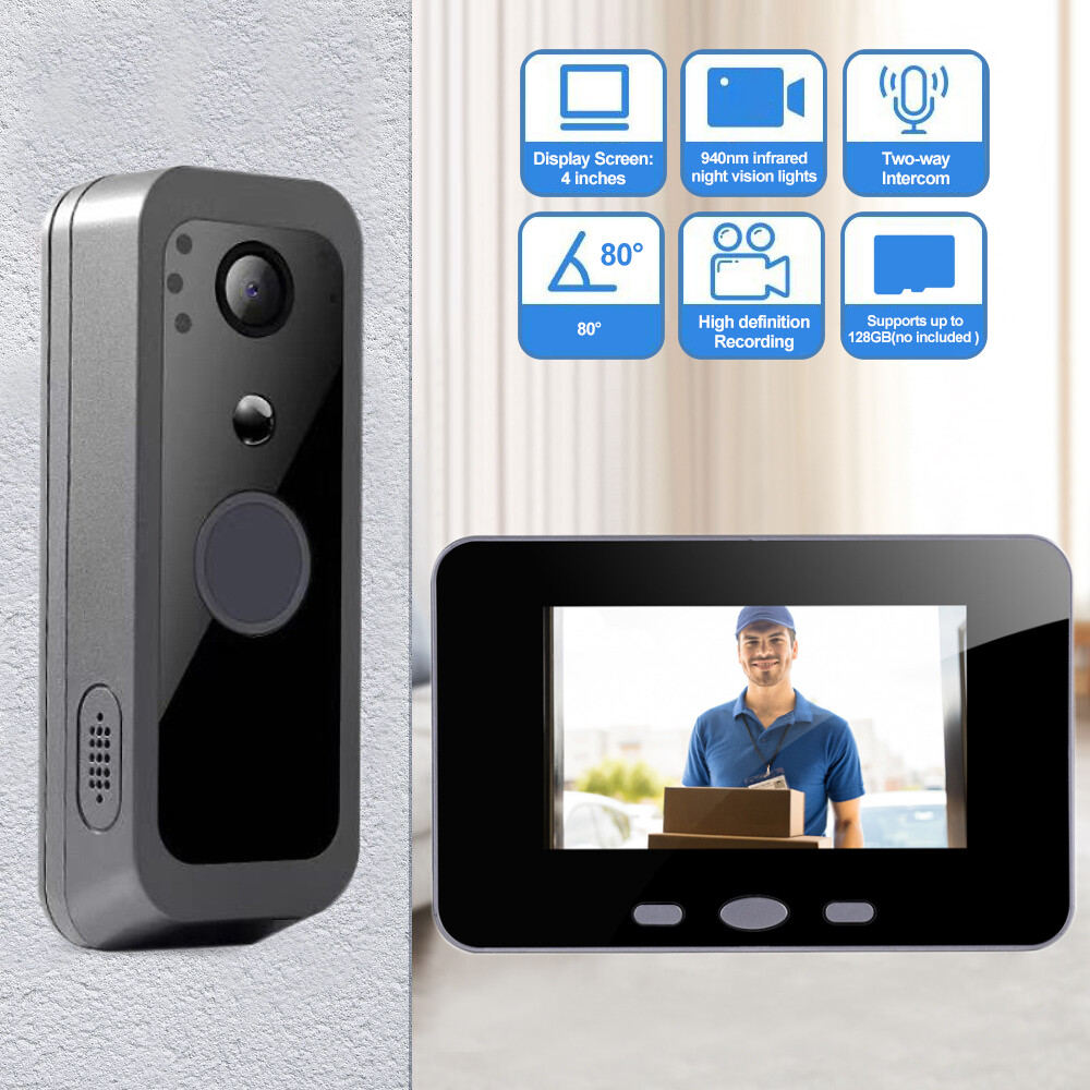 Intelligent Wireless Smart Visual Doorbell Camera 2 Way Intercom PIR 4in Display