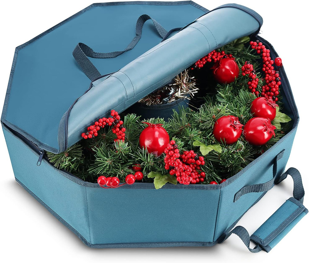 Wreath Storage Container - Hard Shell Christmas Wreath Storage Bag with Inter...