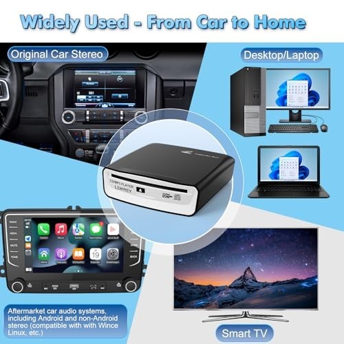 External USB CD Player for Car Portable Plug In CD Player with Remote Control