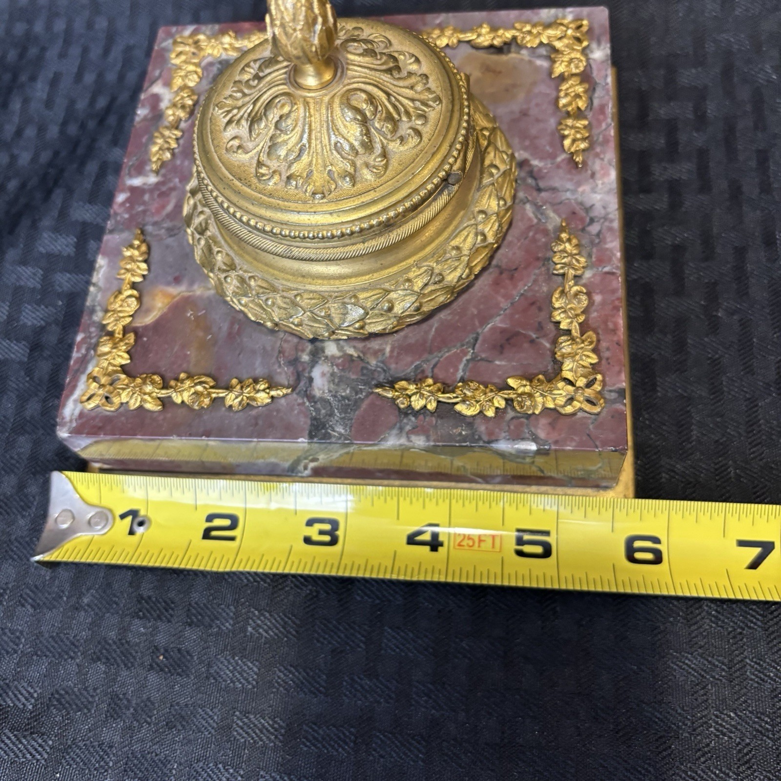 Antique French Rouge Marble Gilt Bronze Inkwell Empire Style