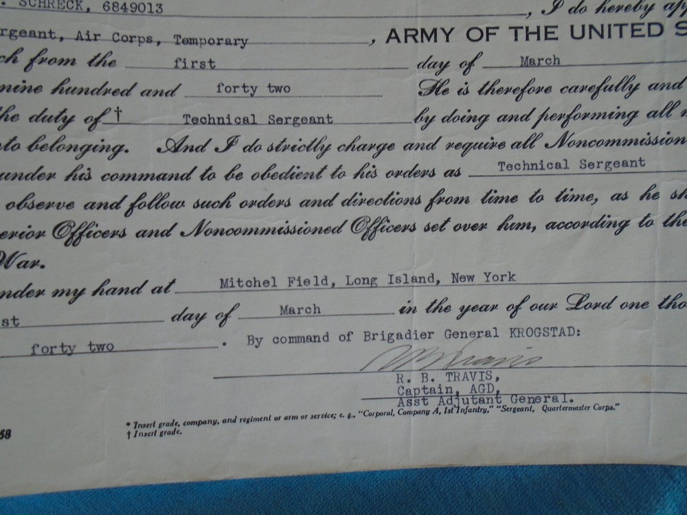 US Army 1942 rank appointment form