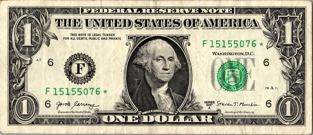 2017 F Star Note FANCY SERIAL NUMBER ONE DOLLAR Regular Run