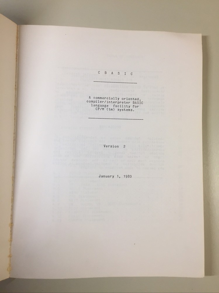Vintage 1980 Compiler Systems CBASIC A Reference Manual Version 2