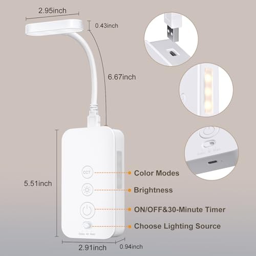Wall Mounted Reading Light: Dimmable LED Night Lights with Timer & 2Pack White