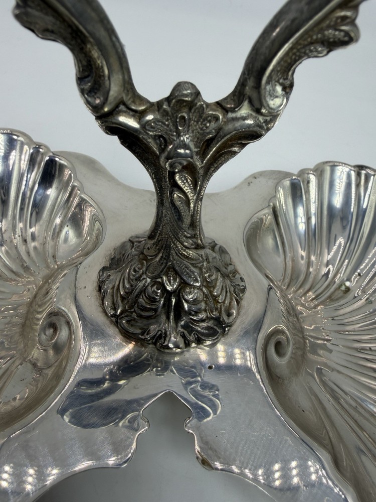 Vtg Crescent Silver Co Plated Double Clam Shell Serving Dish Trinket Tray Footed