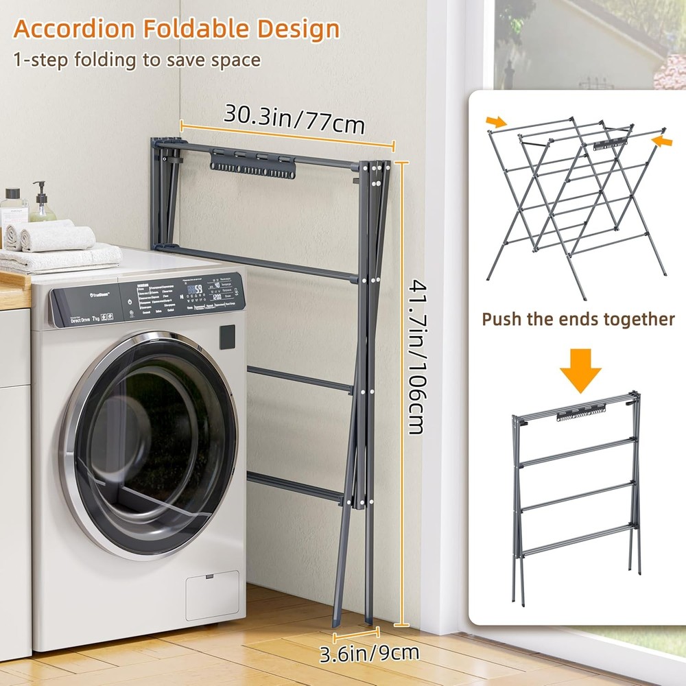Drying Rack Clothing Space-Saving 12 Drying Poles W/ Sock Clips Clothes Drying