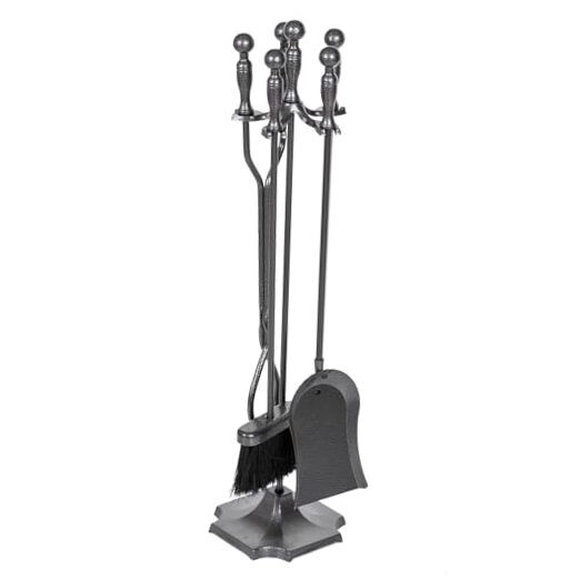 5 Pieces Fireplace Tools Set, Wrought Iron with Grey With Silver Pattern