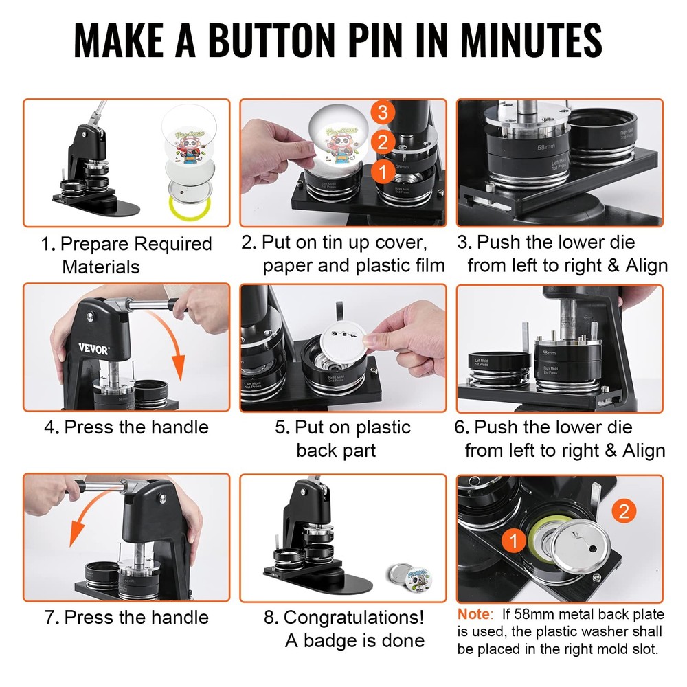 2 In 1 Button Maker Machine 32mm 58mm Badge Maker Kit with Accessories