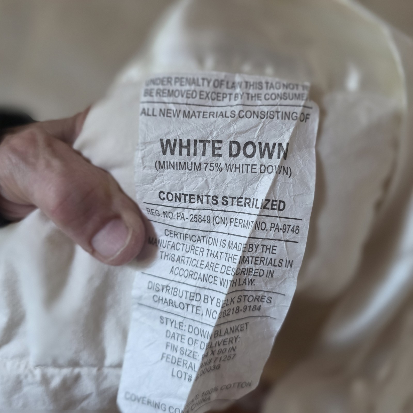 75+% Down Blanket/Duvet Insert By Belk 90x94" READ Queen/Full Ivory Satin Trim