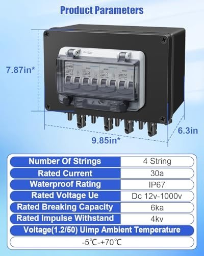 32A DC Circuit Breaker Box, Waterproof Solar Combiner Switch, 4 String MC4 Conne