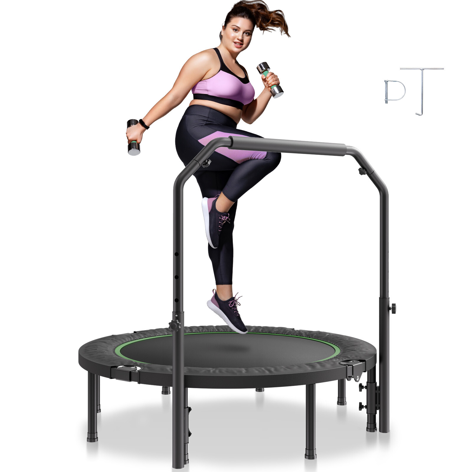 Uimoso 48" Foldable Mini Fitness Trampoline Adult Exercise Rebounder with Handle