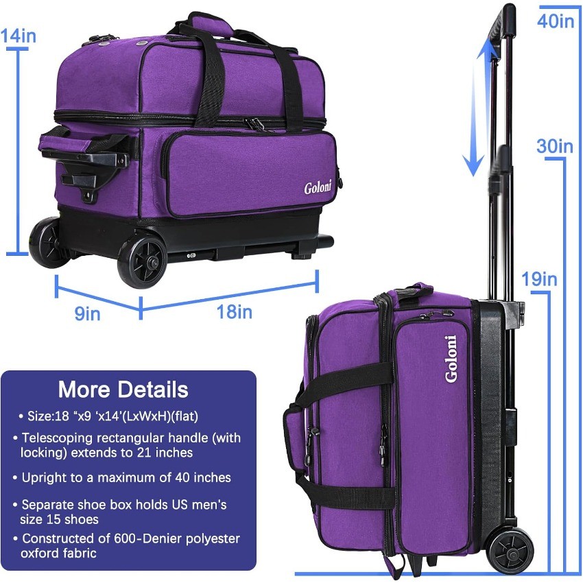 Goloni Double Roller 2 Ball Bowling Bag with Separate Shoe Compartment