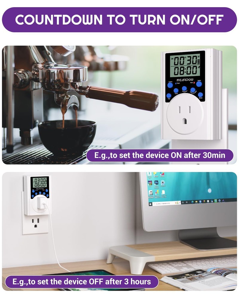 2 Pack Timer Outlet Nearpow Multifunctional Infinite Cycle Programmable Timer