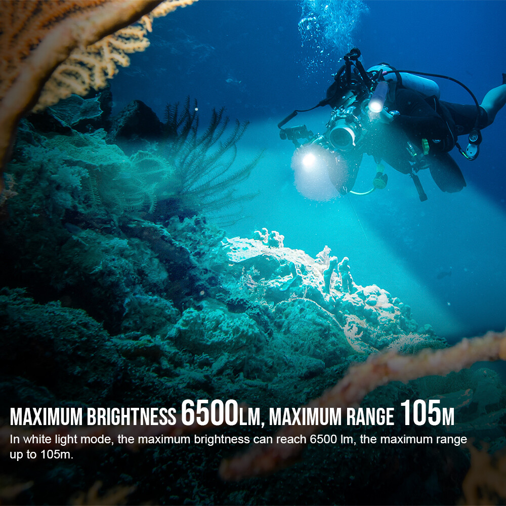 TrustFire Rechargeable Type-C Diving LED Light Scuba 6500LM Diving Flashlight