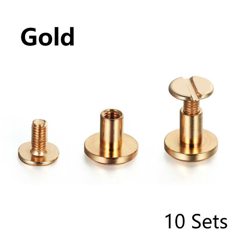 10SETS Flat Belt Screw Leather Craft Chicago Nail Brass Solid Rivet Stud Heads