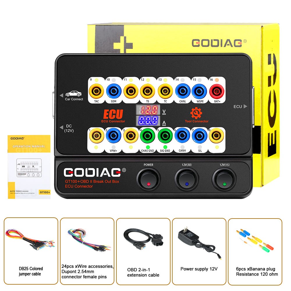 GODIAG GT100+ GT100 Pro OBDII Breakout Box E-C-U Bench Connector US Plug